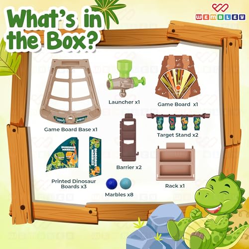 Image of Wembley Dinosaur Shooting Arcade Board Game for Kids | Dino Theme Pinball Marble Shooter Table Top Toy | Single Player Indoor Skill Activity Game | Birthday Gift Boys Girls Age 5 6 7 8 9 10 11 Years