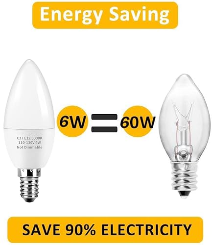 Kindeep E12 Candelabra Led Light Bulbs, 6W Candle Light Bulbs 60 Watt Equivalent, Daylight White 5000K Ceiling Fan Light Bulbs, 550 Lumens, E12 Candle Base, 6 Pack #TOP4