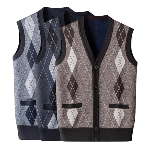 Men's Argyle Button-Down Vest Sleeveless Casual V-Neck Cardigan Sweater with Pockets2