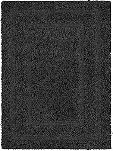 Image of Rectangular Box Shaggy Carpet for Living Room, Bedroom, High Low Design Finish Microfiber 1.8 Inch Pile High, 5x8 Feet Black|Black Color