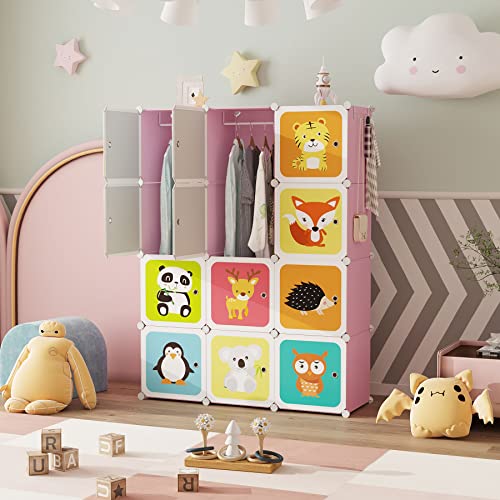 C&Ahome Kids Toy Cartoon Cube Storage Organizer With Doors, 12-Cube Shelves, Closet Cabinet, Diy Plastic Modular Bookshelf Ideal For Bedroom, Living Room, 42”L X 14”W X 56”H Pink Upcs3512P-Door #TOP2