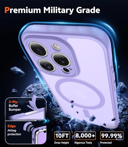 Image of FNTCASE for iPhone 13 Pro-Max Case: Matte Magnetic Phone Cases Compatible with Magsafe Slim Anti Yellowing Military Grade Drop Protection Rugged Protective Translucent Cell Cover (C-Purple)