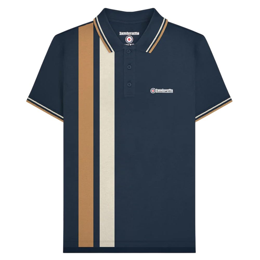 Lambretta Mens Vertical Stripe Polo Shirt (UK, Alpha, XXL, Regular, Regular, Navy)