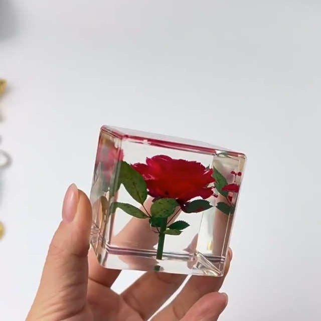 Image of Nature Plant Flower Rose Specimen in Resin Preserved, Science Educational Classroom Specimens, Clear for Closer-Look & Study. Novelty Crafts Decor Ornament, Amazing Unique Gift (Cube 1.9x1.9x1.9-inch)