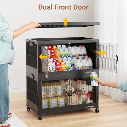 Image of BROVIEW 360Qt Stackable Storage Bins with Lid for Home Dorm, 3Pack Black