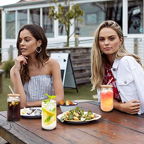 Hoteelee Drinking Glasses With Bamboo Lids And Glass Straw,4Pcs Set,16.9 Oz Can Shape Beer Glasses Cup,Iced Coffee Glass Jar,Cute Tumbler Cup,Soda,Iced Tea,Goblet Cup,Ideal For,Cocktail,Whiskey,Wine #TOP3