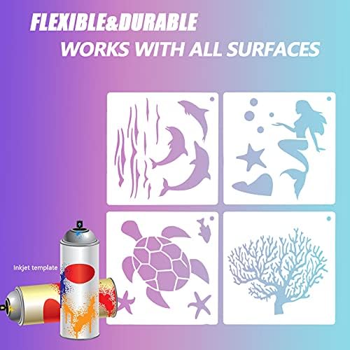 24 pcs Painting Drawing Stencils Sea Creatures Stencils for Crafts Reusable DIY Art Craft Painting Stencils Plastic Drawing Templates for Kids Painting Templates for Wall Scrapbooking Card-5.1x5.1in