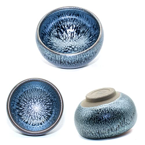 Maya Star Traditional Handmade Vintage Tenmoku Teaware Artistic Handle Glazes JianZhan Tea Cup Ceramic Cup Gift 100 ml(Style 02)