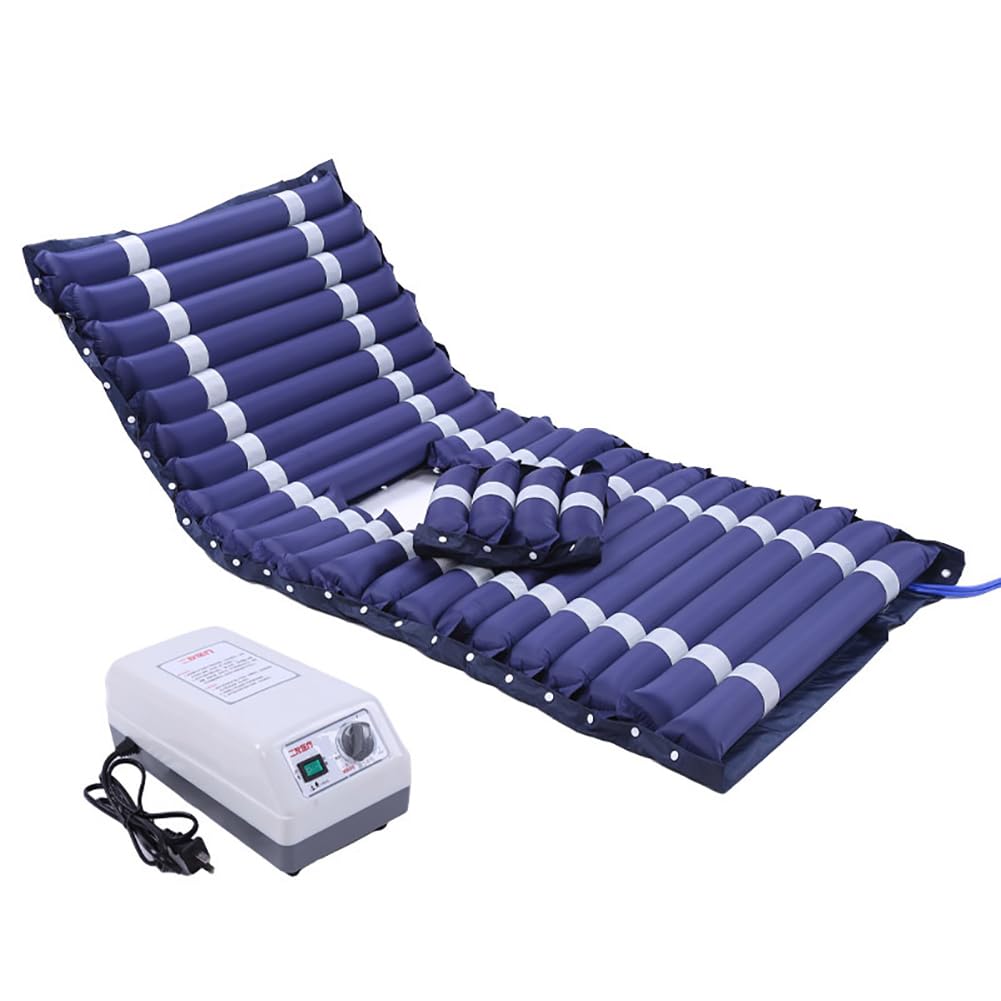 Colchón Antiescaras Con Sistema de Presión Alterna Con Orificio para Inodoro, Prevención de Escaras y Tratamiento de úlceras Apto para Domésticas y Hospitalarias Cama de Enfermería, Con Bomba,Navy a