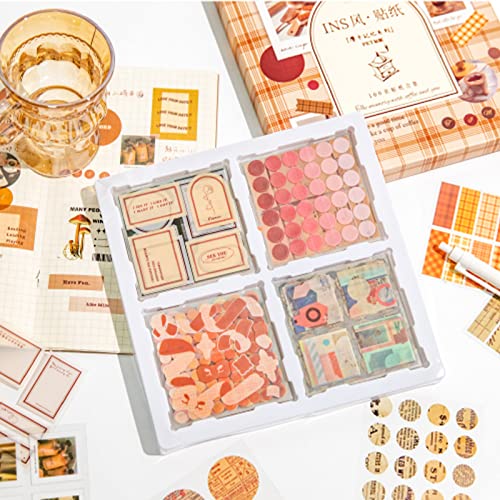 1700Pcs Scrapbook Stickers,Flowers Scenery Ribbon Inspirational Scrapbooking Stickers Kit Transparent Waterproof For Holiday Scrapbooking Supplies Aesthetic Junk Journal Journaling Craft (Brown) #TOP3