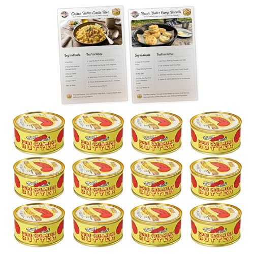 Red Feather Canned Butter – 100% Pure New Zealand Creamery Butter, Long Shelf Life Pantry Staple for Baking, Cooking & Camping, 12 Pack (12 oz Each) with Safecastle Recipe