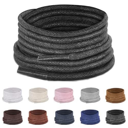 UamGlsob Cordones Finos Redondos Encerados para Vestir, 3mm para Botas de Cuero, Zapatos de Golf y Zapatos Formales de Hombre (Black,90cm)