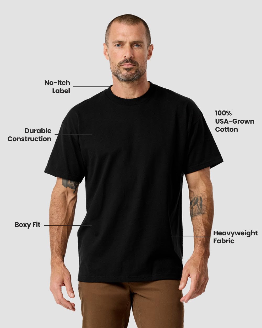 INTO THE AM Heavyweight T Shirts for Men S - 3XL Boxy Oversized 100% Cotton Thick Heavy Weight Tshirts Mens Tees