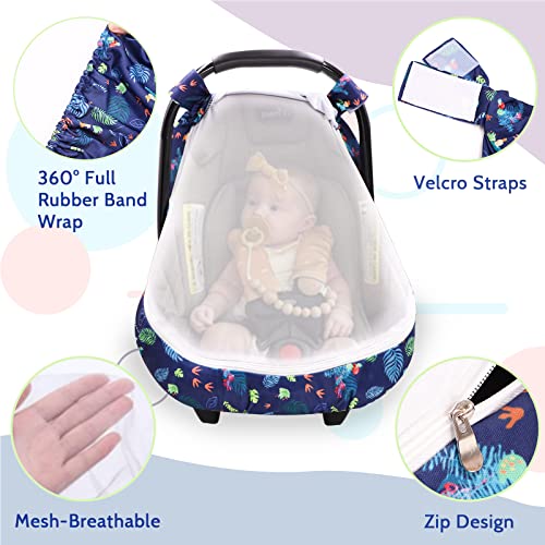 Image of Car Seat Covers for Babies Boys, Little Brother Infant Carseat Canopy, Stretchy Newborn Stroller Carrier Cover, Dinosaur
