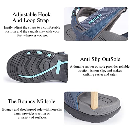 EQUICK Women Hiking Sandals Comfortable Walking Hook Loop Strap Sandals Beach Vacation Casual Sport Sandal4