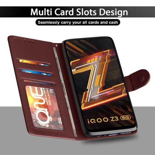 Image of Pikkme Iqoo Z3 5G Leather Magnetic Vintage Flip Wallet Case Cover for Iqoo Z3 5G (Brown)