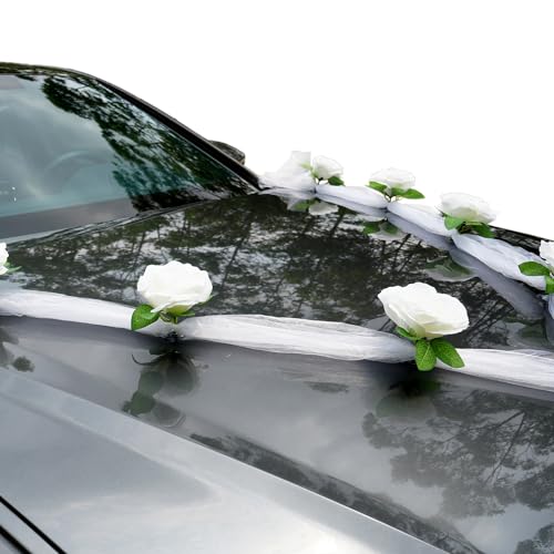 Duories Car decoration wedding bride couple rose decoration car decoration car wedding garland wedding car flower decoration wedding car decoration for wedding party,white - Image 4