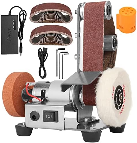 NuoDunco Mini Belt Sander - Electric Bench Grinder 13 x 1.2inch Sailboat Model Sanding Machine Kit 7 Adjustable Speed for DIY Woodworking, Resin Polishing, Jewelry Making (Plus Kit)