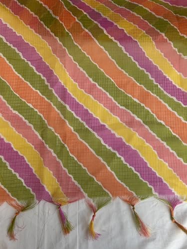 Image of Women's Cotton Blend Striped Print Dupatta with 2.20 Meters | Women's cotton printed dupatta with tassels