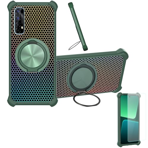 �Ή� Realme 7 �P�[�X Phone Case [1�� 9H+�d�x���� �K���X�t�B����][360°��]���X�^���h�A�}�O�l�b�g��]CX-10-LV