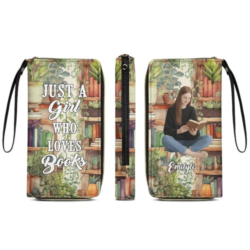 Personalized Just A Girl Who Loves Book Wallet Custom Name Portrait Funny Book Lover Leather Wallets Reading Purse Gift For Reader Writer Librarian Bookish Bookworm Birthday Xmas (style 38)