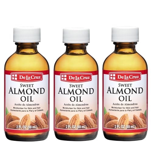 De La Cruz Sweet Almond Oil - Expeller Pressed Almond Oil for Skin and Hair 2 FL. OZ. (59 mL) - 3 Bottles
