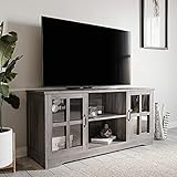 BELLEZE Modern Traditional TV Stand & Media Entertainment Center Console Table for TVs up to 60 Inch or Sideboard Buffet with Wood Glass Storage Cabinets - Cori (Gray Wash)