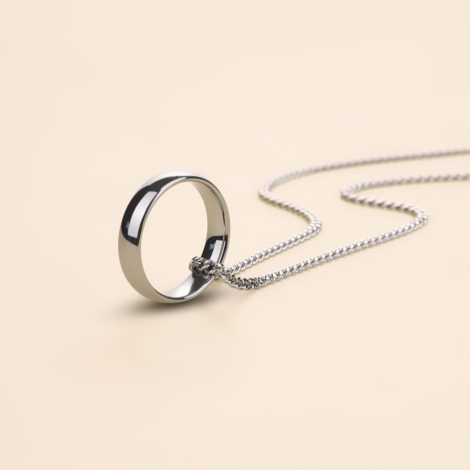 GAVU Men’s Tungsten Ring Necklace, Ring Circle Sivler Pendant Necklace for Men - Image 5