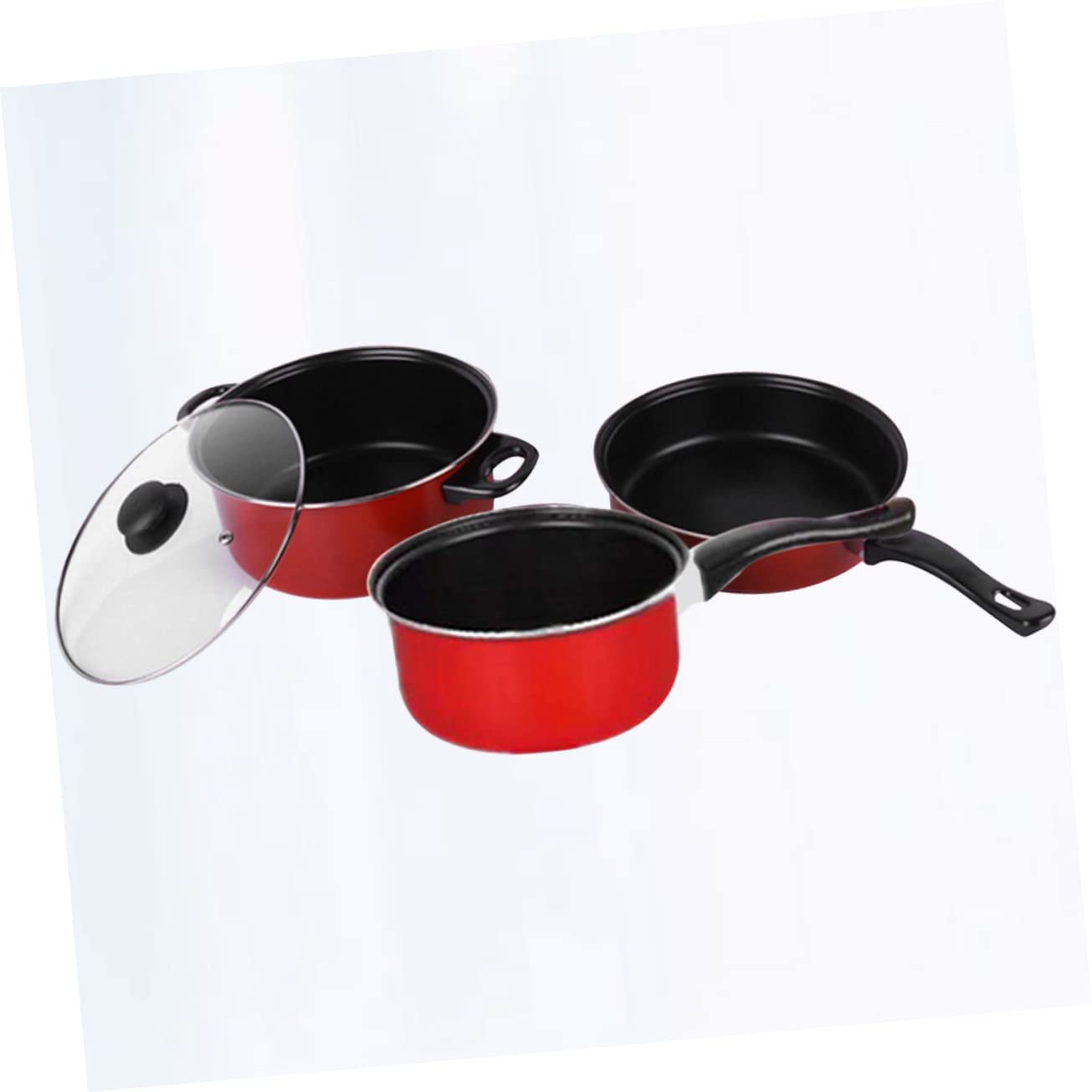 GALPADA Juego De Sartén Antiadherente Rojo 3 Piezas Sartenes y Ollas Para Sopa y Leche Utensilios De Cocina Hogar Uso Diario