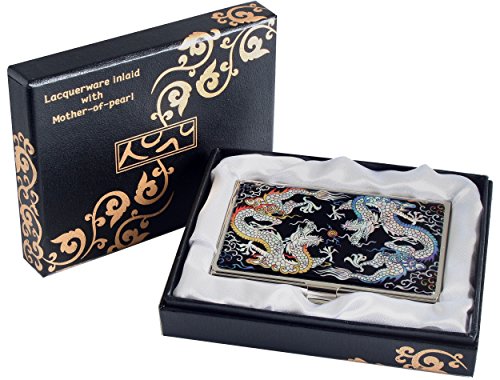 2024 Chinese Lunar New Year Zodiac Blue Dragon Mother of Pearl Design RFID Blocking Protection Business Card Case, Credit Card Holder, Metal Name Card Case Slim Purse Pocket Cash Money Wallet4
