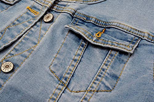 Denim Jackets Washed Three Quarter Sleeve Stretch Collarless Short Jeans Coat4