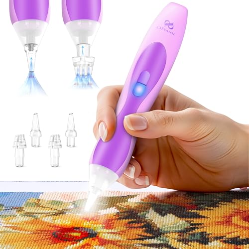 Image of PP OPOUNT Electric Diamond Painting Pen with Light, Wireless & Rechargeable Diamond Art Pens, 3 Brightness Levels, Quiet, Ergonomic Grip, Extra Single & Triple Tips - Diamond Art Kits for Adults
