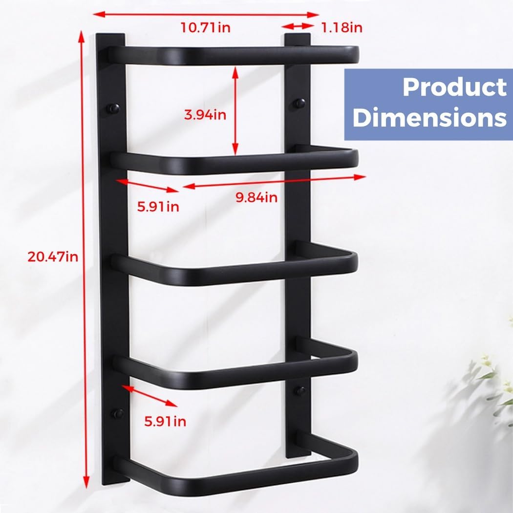 5-Tier Towel Storage Rack, Wall-Mounted Stainless Steel Bathroom Shelf for Towels, for Rv, Camper