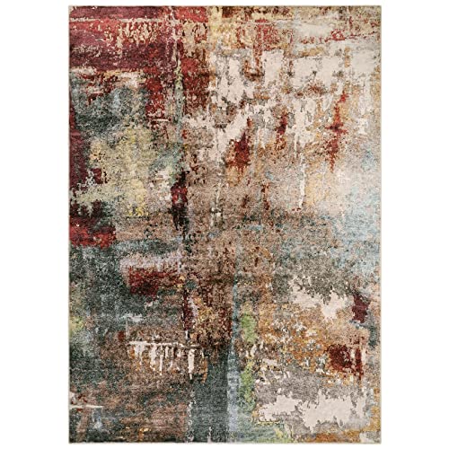 Lahome Modern Abstract Washable 5X7 Living Room Rug, Red Bedroom Mat Soft Non Slip Low Pile Contemporary Front Entrance Carpet For Hardwood Floor Decor Home Office Dining Room Area Rug #TOP6