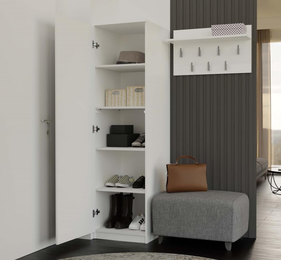 BDW SD-50 - Armadio 50 x 50 x 180 cm, 4 ripiani, ideale per una camera da letto, corridoio, cameretta dei bambini o ufficio, appendiabiti (bianco)