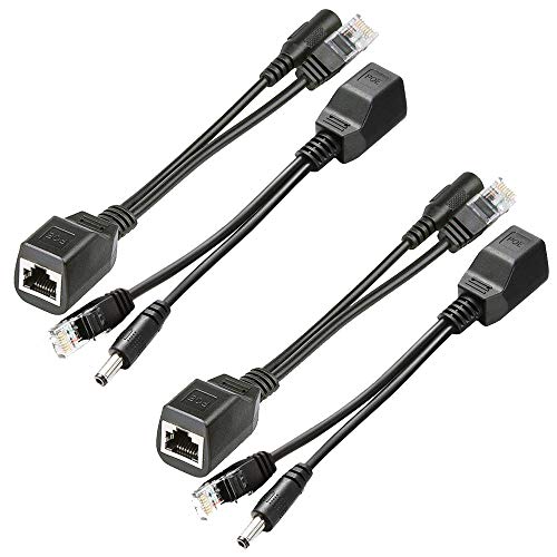 iCreatin Passive PoE Injector and Splitter Power Over Ethernet Kit with 5.5x2.1 mm DC Plug for IP Security Camera- 2 Pairs