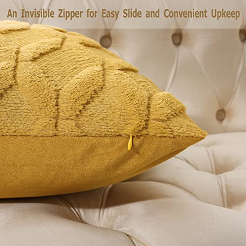 Image of Volcanics Pack of 2 Faux Wool Throw Pillow Covers 20x20 Inches Decorative Farmhouse Velvet Couch Pillow Case Soft Plush Square Boho Cushion Pillowcase, Yellow