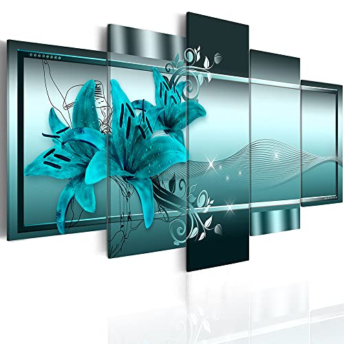 poetart Wall Decor for Bedroom, Wall Decor Living Room, Teal Flower Picture Canvas Print Wall Art Bedroom ((A-Teal Flower, Overall 40''W x 20''H)