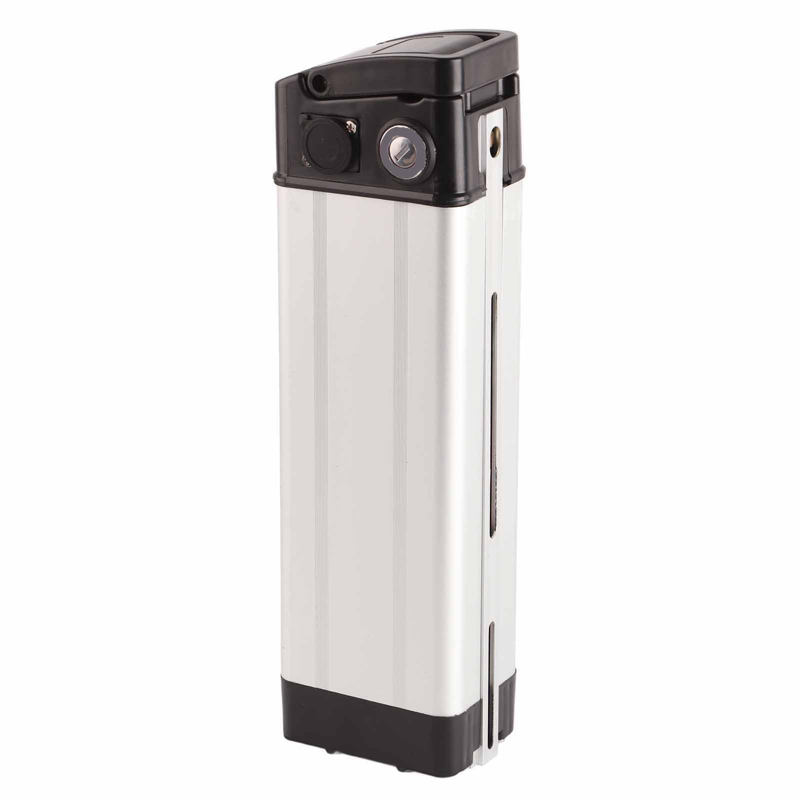 Boîte de rangement pour batteries de vélo électrique, boîtier de batterie au lithium durable avec prise de charge, idéal pour vélos électriques 36 V/48 V, construction en alliage d'aluminium