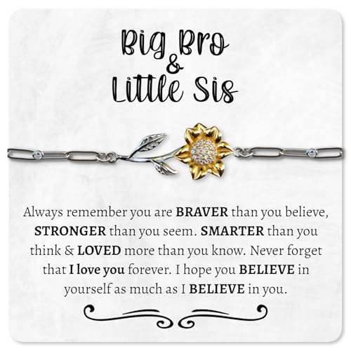 Love You This Much Meaningful Little Sister Sunflower Bracelet Gift from Big Brother, Unique Birthday Gift for Little Sis