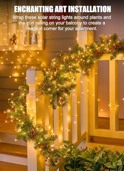 Minetom Solar String Lights for Outside, 33Ft 100 LED Outdoor Solar Fairy Lights, 8 Modes Balcony Lights for Tree Patio Christmas Party Wedding Decor (Warm White)