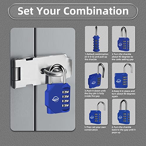 SISAV 4 Digit Combination Lock,Gym Padlock,Outdoor Combination Padlock,Suitable for School Lockers,Tool Boxes,Fences,Gate(Blue 2 Pack) - Image 4