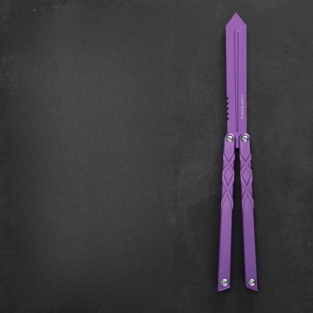 Balisong Trainer Squid Swordfish Cloned by Yuppie 7075 Aluminum Chandwich Handles Butterfly Training Knife (violet)