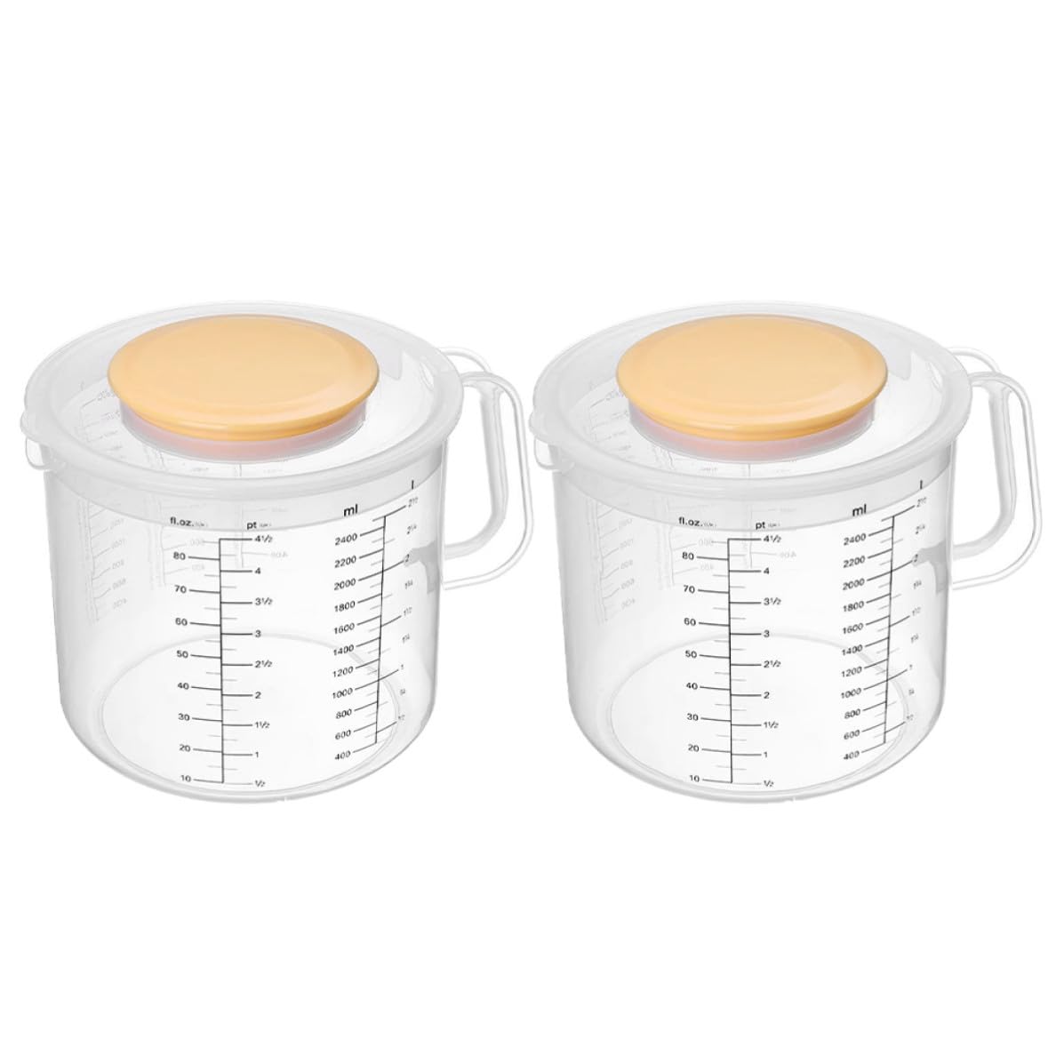 Zerodeko Jarra Medidora de Plástico Transparente 2.5l con Tapa Antipsalpicaduras para Hornear y Mezclar, Juego de 2 Piezas Adecuado para Cocina Doméstica y Repostería