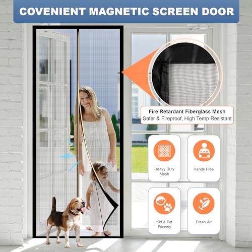 Image of METAONLY Fiberglass Magnetic Screen Door Mesh, Works for Patio, Sliding Door, Keeps Bug Mosquito Out, Fresh Air Flow, Fits 36 inch x 80 inch Door - Curtain Size 38 inch x 82 inch, Black