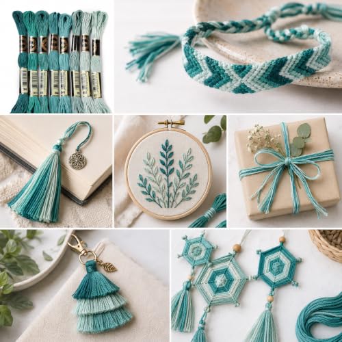 Image of FASHEWELRY 70 Yards Handmade Polyester Embroidery Floss Crewel Cross Stitch Threads 0.5mm 6-Ply Embroidery Thread Bulk for Beginners Adult DIY Sewing Knitting Supplies (Light Sea Green)