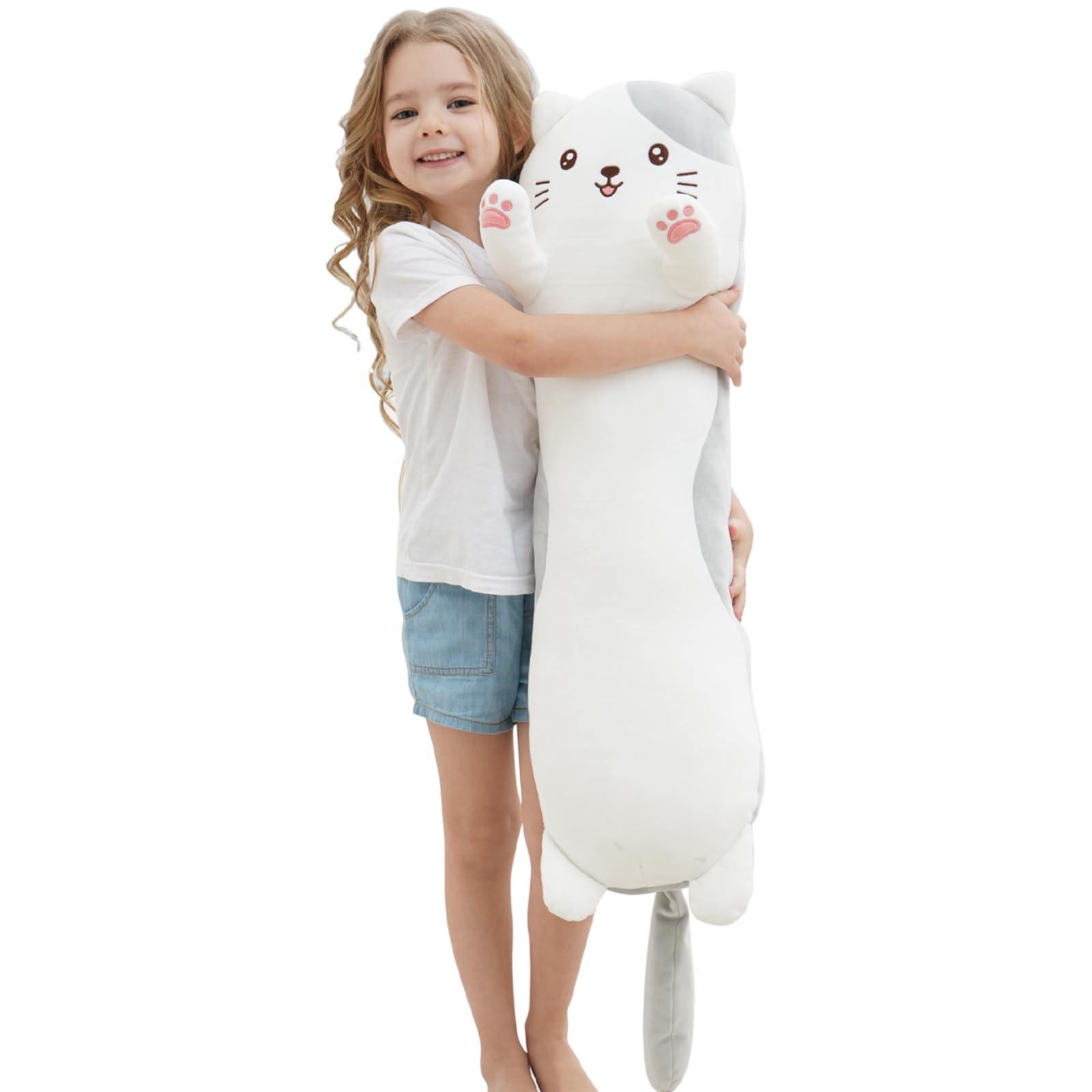 90cm Long Cat Plush Pillows, Large Cat Stuffed Animals Squishy Pillows, Cute Kitty Plushie Sleeping Cushion Gifts for Kids Birthdays, Easter