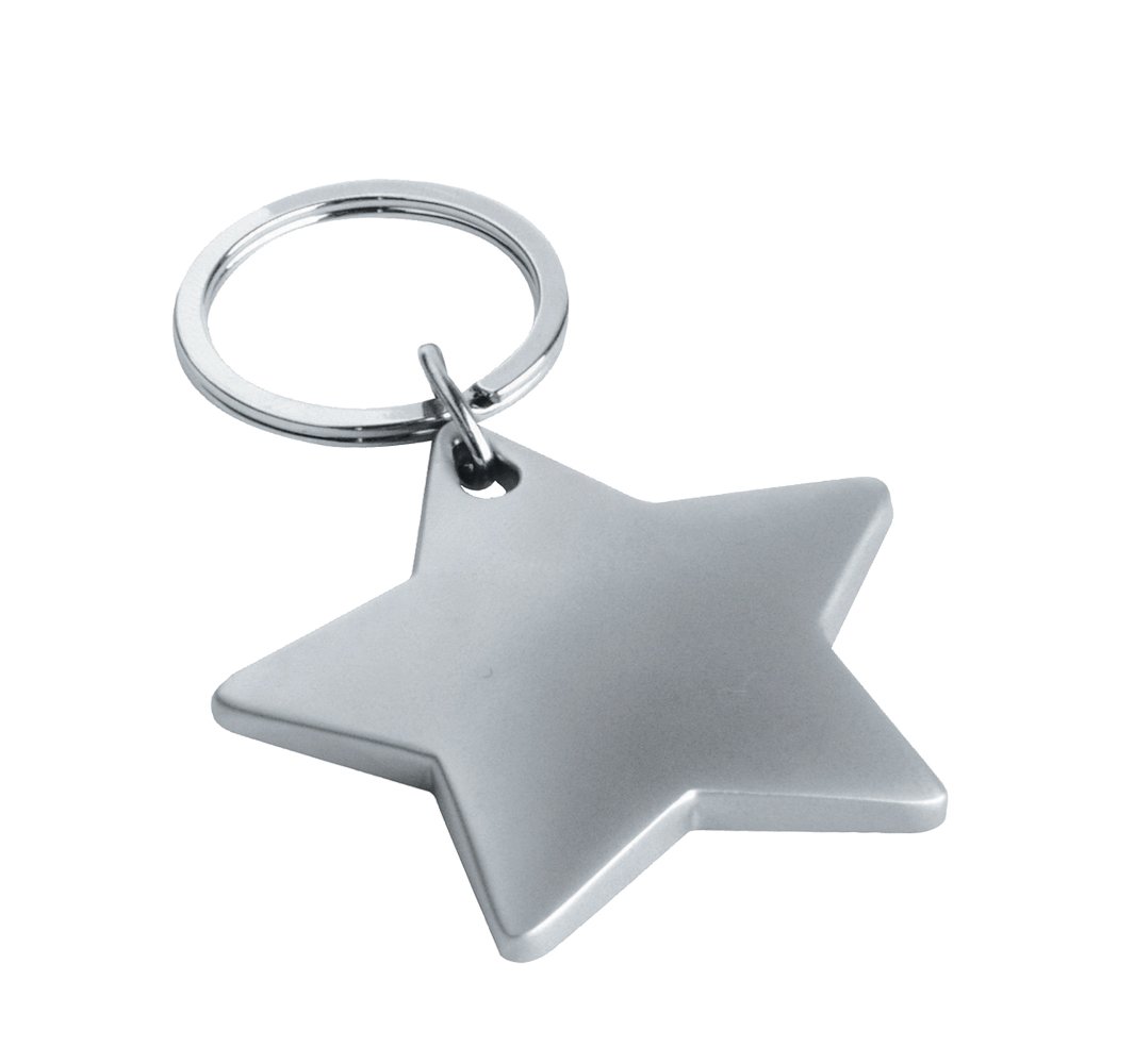 eBuyGBeBuyGB Star Shaped Chrome Plated Metal Key Ring Gift Boxed - Suitable for Engraving, Matte Silver, 11.4 x 5.41 x 1.8 cm