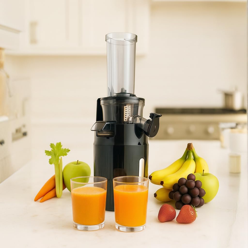 Pelamatic - Extracteur de Jus à Froid | Compact & Silencieux | Polyvalent pour Fruits & Légumes | Nettoyage Facile | Extracteur de Jus Lent & Compact, Noir, Plastique