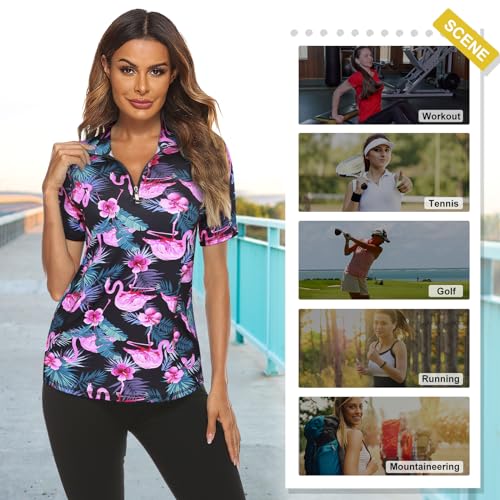 Koscacy Womens Quarter Zip Polo Shirts Short Sleeve Quick Dry Golf Tennis Athletic Tops (S-2XL)4